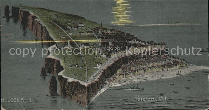 HELGOLAND Insel Schleswig-Holstein Kuenstlerkarte Totanansicht