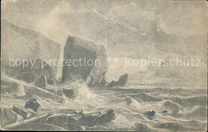 HELGOLAND Insel Schleswig-Holstein Felsen bei Sturm Kuenstlerkarte Preller
