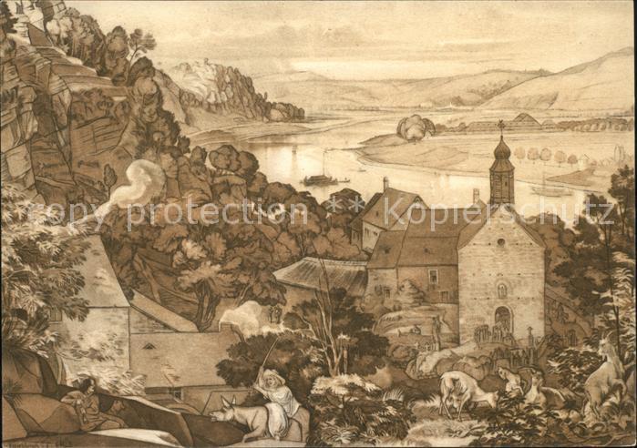 TRIER  CITY Mosel-Panorama Kuenstlerkarte J.A. Ramboux