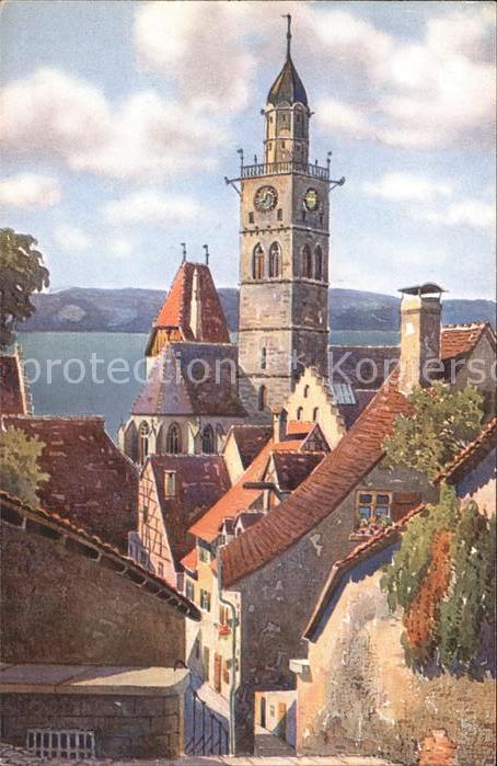Ueberlingen Bodensee Blick von Luziengasse Künstlerkarte