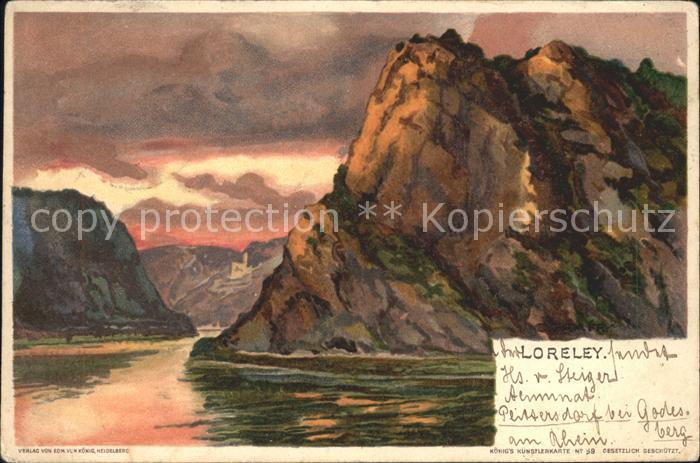 Loreley Lorelei Felsen Rhein Künstlerkarte