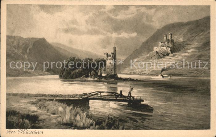 Bingen Rhein Mäuseturm Künstlerkarte