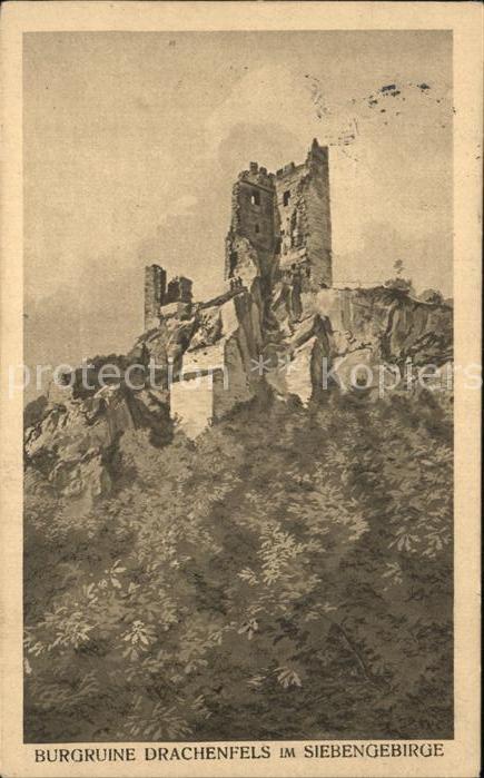 Drachenfels Burgruine Künstlerkarte Hotel