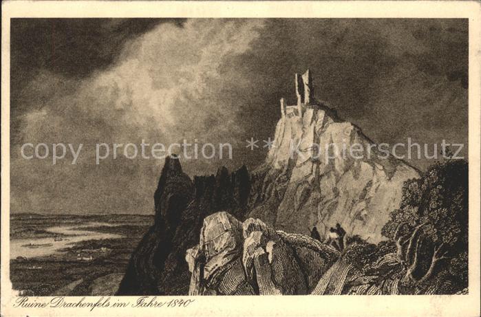 Drachenfels Ruine 1840 Künstlerkarte