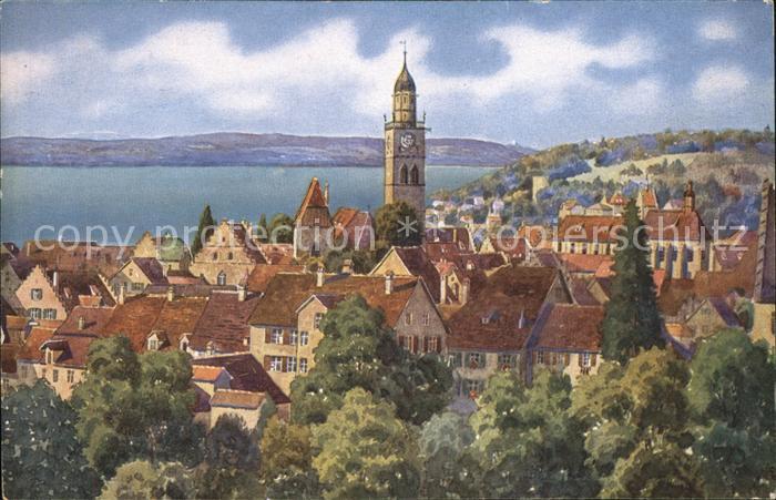 Ueberlingen Bodensee Panorama mit See Künstlerkarte