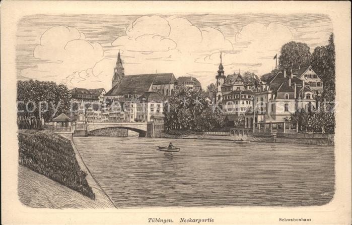 TueBINGEN BW Neckar-Panorama Schwabenhaus Kuenstlerkarte