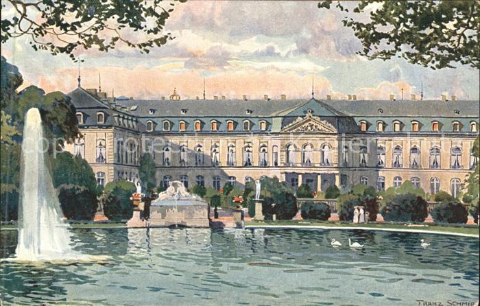 STUTTGART  CITY Residenzschloss mit Anlagensee Kuenstlerkarte