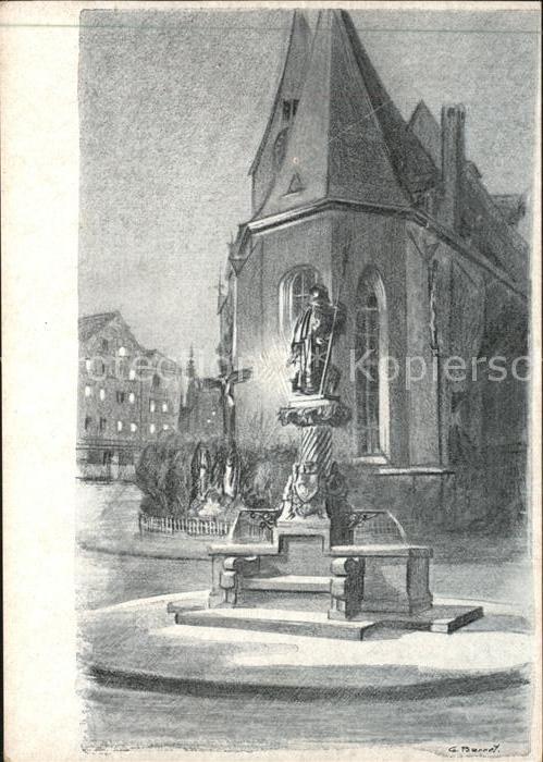 STUTTGART  CITY St. Leonhardt Kirche mit Brunnen Kuenstlerkarte