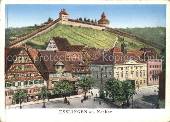 Esslingen Neckar Marktplatz mit Burg Künstlerkarte