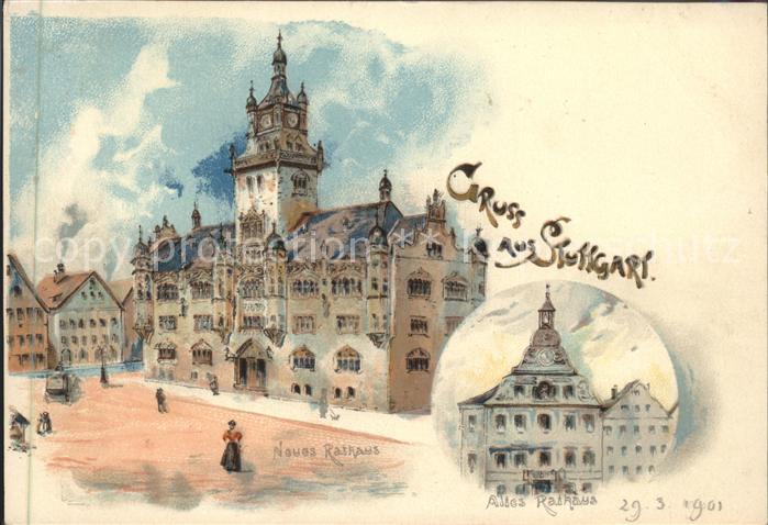 STUTTGART  CITY Neues Rathaus Altes Rathaus 1901 Kuenstlerkarte