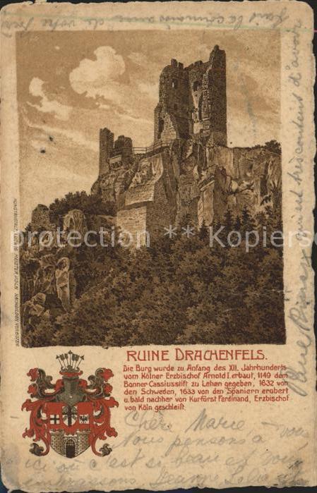 Drachenfels Ruine Künstlerkarte Wappen