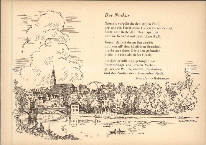 TueBINGEN BW Panorama am Neckar Kuenstlerkarte