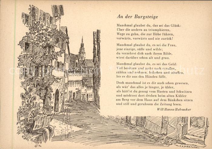 TueBINGEN BW Burgsteige Kuenstlerkarte Will Hanns Hebsacker