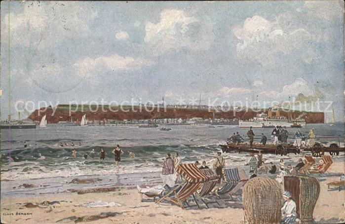 HELGOLAND Insel Schleswig-Holstein Kuenstlerkarte Claus Bergen Dampfschiff Stran