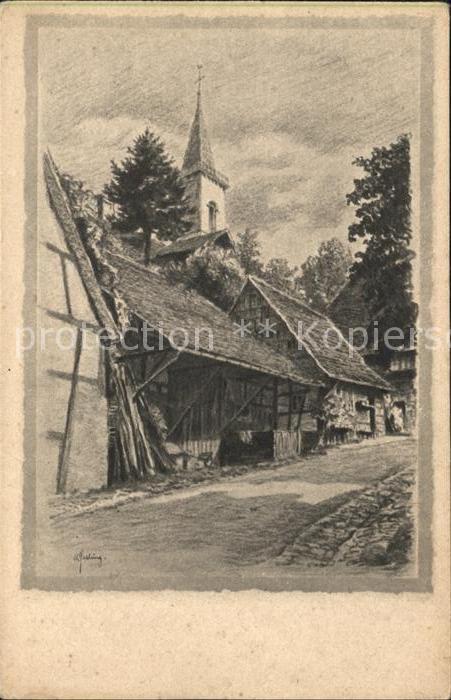 Lindenfels Odenwald Künstlerkarte Kirche