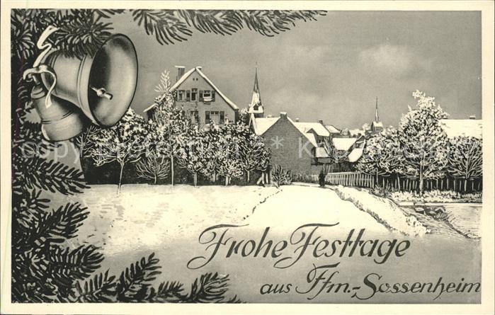 Sossenheim Frohe Festtage Kuenstlerkarte Zeichnung Glocke