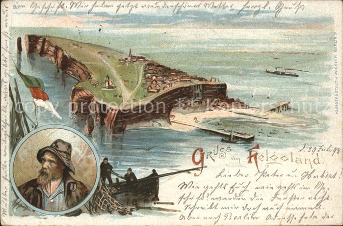 Helgoland Helgoländer Künstlerkarte Zeichnung