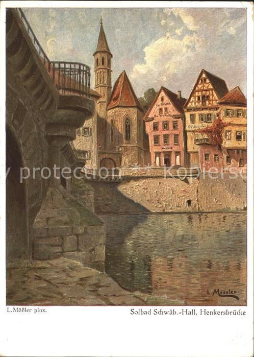 Schwaebisch Hall Henkersbrücke mit St. Johann Solbad Kün