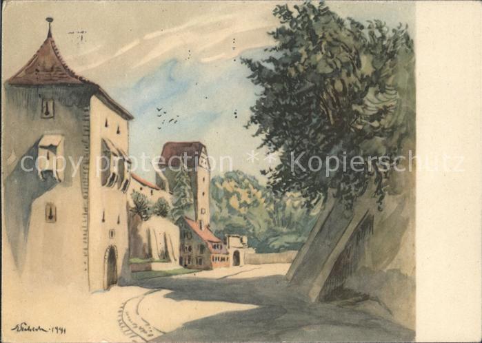 Schwaebisch Hall Am Zwinger Stadtmauer Tor Künstlerkarte