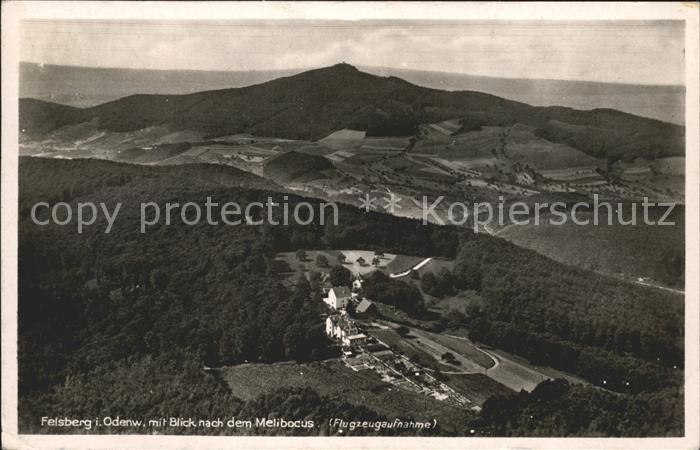 Felsberg Odenwald mit Blick zum Melibocus Fliegeraufnahme