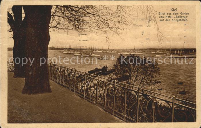 KIEL  CITY Hotel Bellevue Garten Kriegsschiffe Hafen