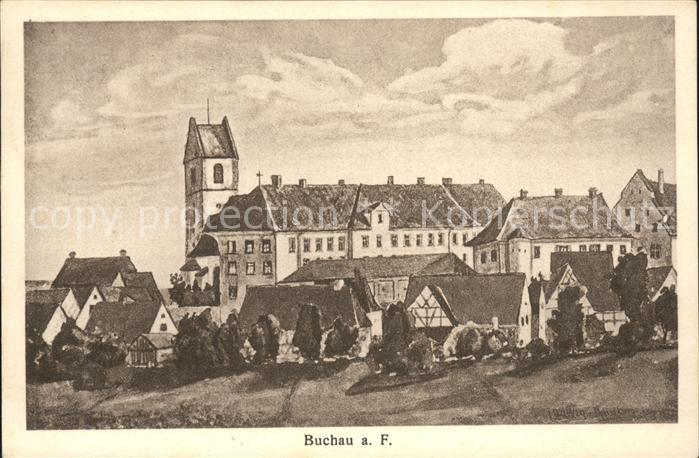 Bad Buchau Federsee Ortsansicht mit Kirche Künstlerkarte