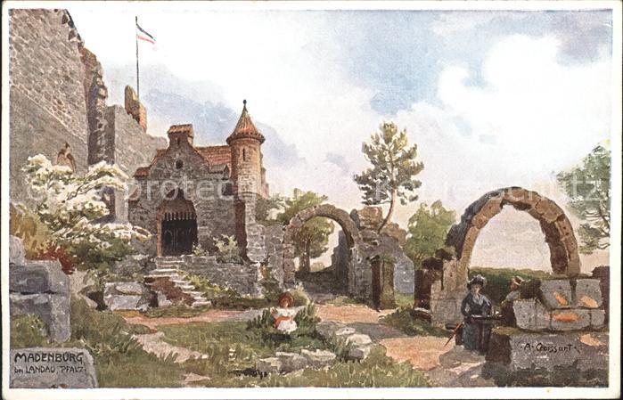 Eschbach Pfalz Burgruine Madenburg Kuenstlerkarte A. Croissant