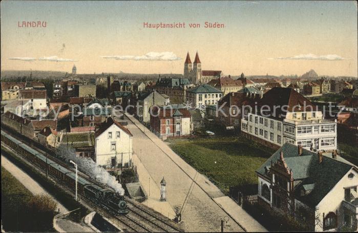 Landau Pfalz Stadtbild von Süden Kirche Zug