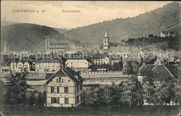 Erbach Neckar Ortsansicht mit Kirche Neckarseite