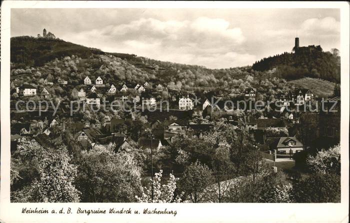 Weinheim Bergstrasse mit Burgruine Windeck und Wachenburg