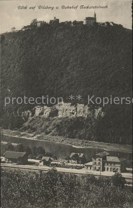 Neckarsteinach Bahnhof Blick auf Dilsberg