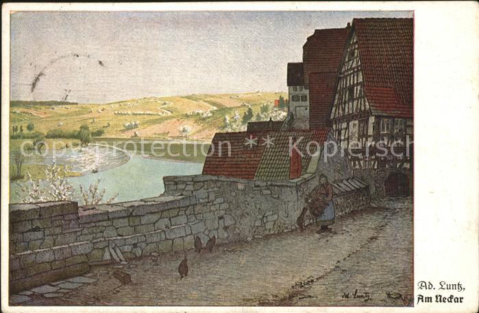 Worms Neckarpanorama mit Fachwerkhäusern Küns