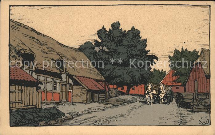 Egestorf Nordheide Dorfstrasse Pferdewagen Kuenstlerkarte