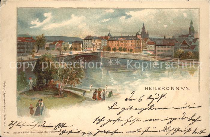 Heilbronn Neckar Neckar-Panorama Künstlerkarte