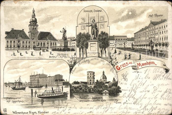 Mannheim Hof-Theater Schiller-Denkmal Marktplatz