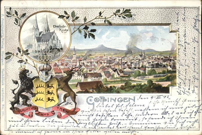 Goeppingen Panorama Wappen Oberhofer-Kirche