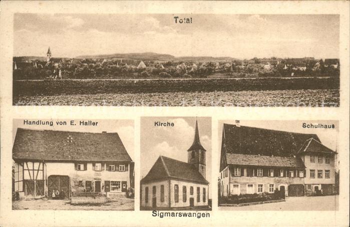 Sigmarswangen Panorama Kirche Schulhaus Handlung von E. Haller