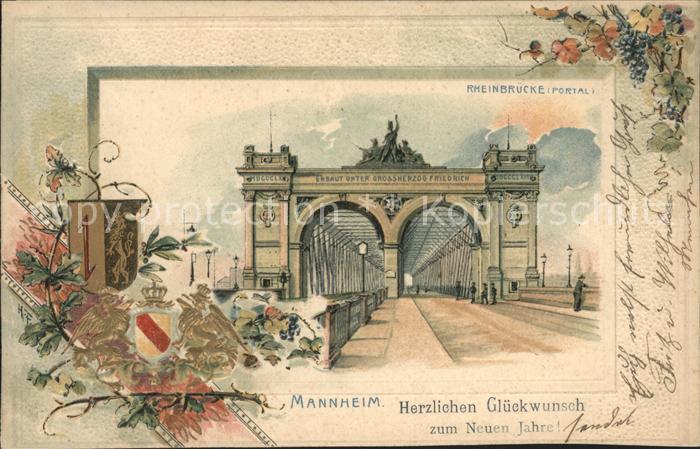 MANNHEIM BW Rheinbruecke Neujahrskarte