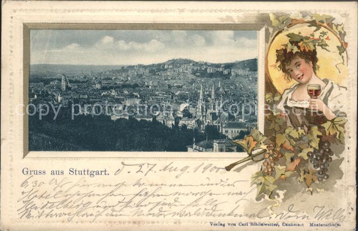 Stuttgart Panorama Frau mit Wein