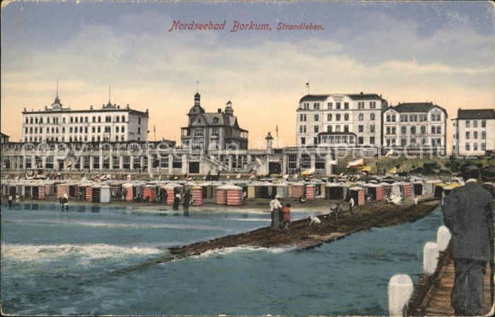 BORKUM Nordseebad Niedersachsen Strand mit Hotels u.Villen