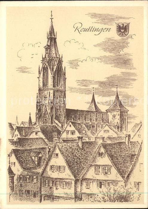 Reutlingen Künstlerkarte L. Schäfer-Grohe Zeichnun