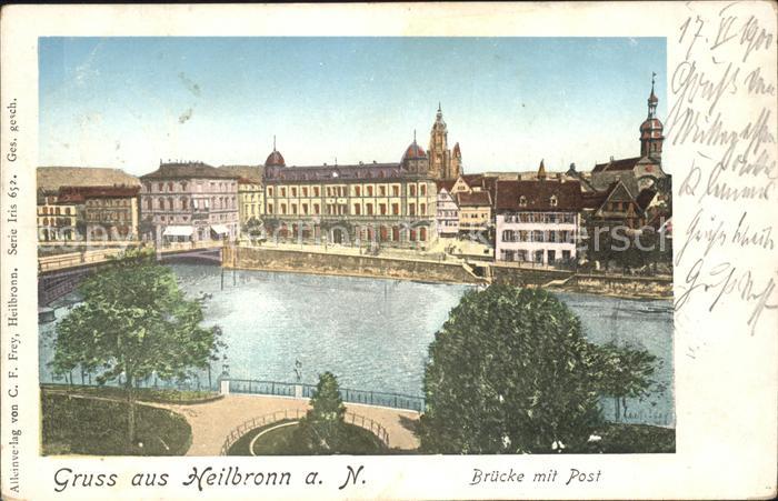 Goldfensterkarte Nr. 652 Heilbronn a. N. Brücke mit Post