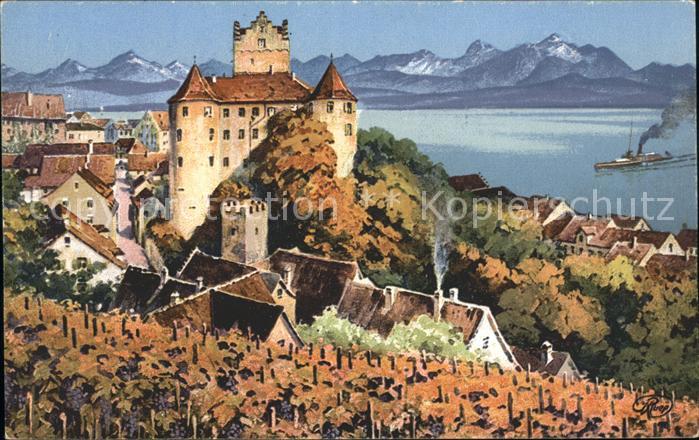 Meersburg Bodensee Schloss Alpenpanorama Dampfer Künstlerk