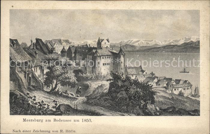 Meersburg Bodensee Stadtbild um 1850 mit Alpenpanorama Kün