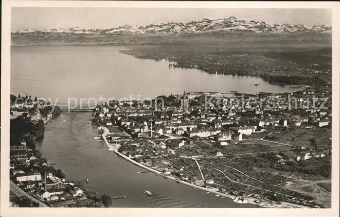 Konstanz Bodensee mit Alpenpanorama Rheinausfluss Flieger