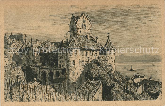 Meersburg Bodensee Altes Schloss Künstlerkarte Zeichnung M