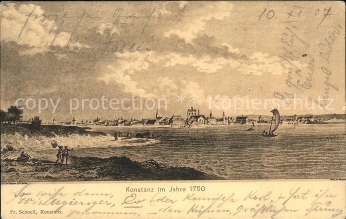 Konstanz Bodensee im Jahre 1750 Künstlerkarte