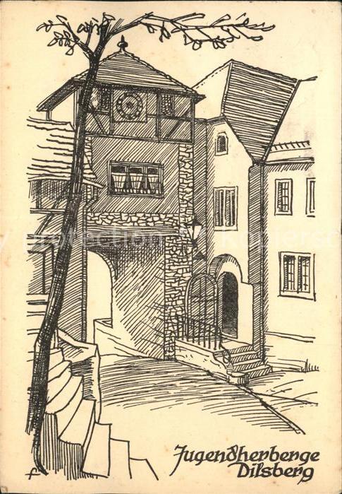 Dilsberg Jugendherberge Zeichnung Künstlerkarte