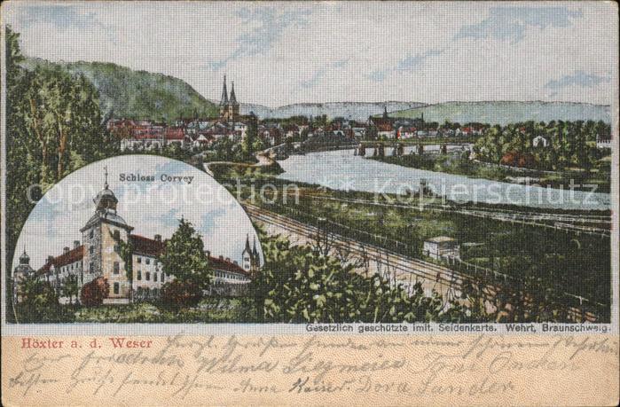 Hoexter Weser Panorama Schloss Corvey Seidenkarte