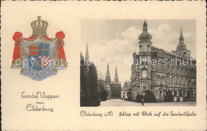 Oldenburg Niedersachsen Schloss mit Lambertikirche Landeswappen